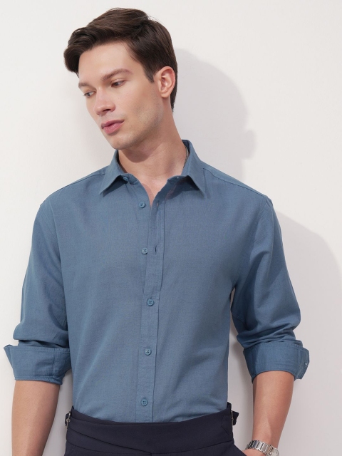HIGHLANDER Cutaway Collar Cotton Linen Relaxed Fit Shirt