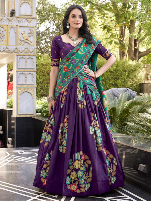 LOOKNBOOK ART Printed Foil Print Ready to Wear Lehenga & Unstitched Blouse With Dupatta