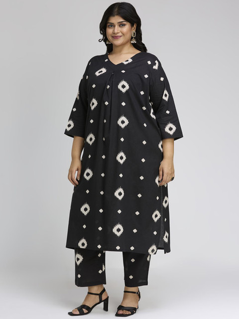 Sizeupp Printed Pure Cotton 3/4th Sleeves Plus Size Top & Trouser Co-Ords