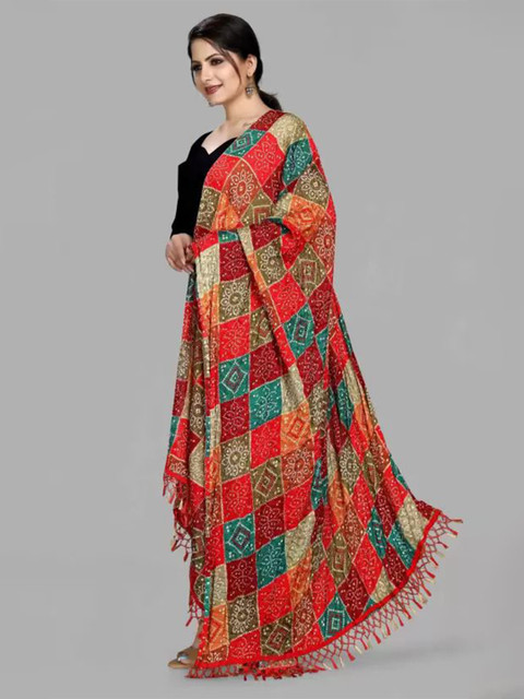 PK HUB Printed Cotton Silk Khari Print Dupatta with Thread Work