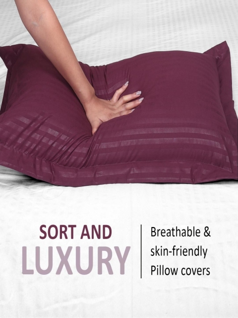 Cloth Fusion Purple 2 Pieces Solid Pure Cotton Rectangle Pillow Covers - Image 3