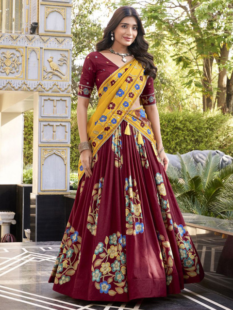 LOOKNBOOK ART Printed Ready to Wear Lehenga & Unstitched Blouse With Dupatta