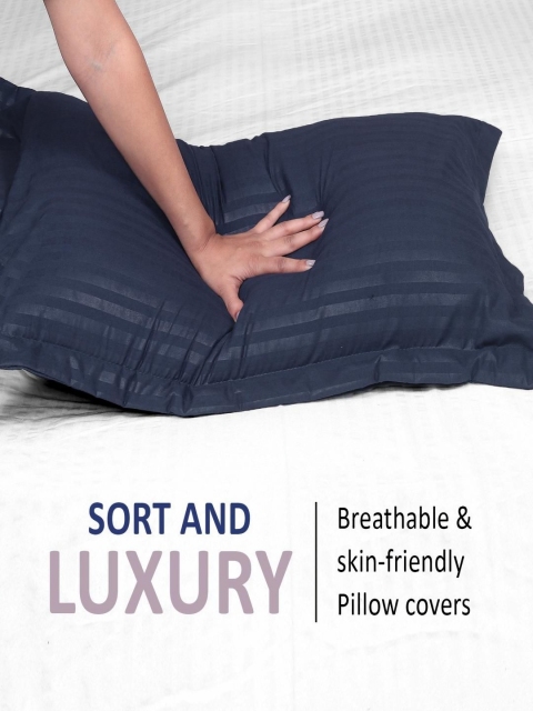 Cloth Fusion Navy Blue 2 Pieces Pure Cotton Rectangle Pillow Covers - Image 3