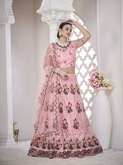 Warthy Ent Women Embroidered Semi-Stitched Lehenga With Unstitched Blouse & Dupatta