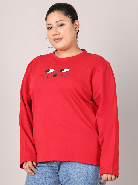 Moonaa Fashion Women Plus Size Graphic Printed Round Neck Cotton T-shirt