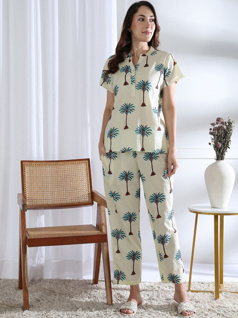 ETC Floral Printed Pure Cotton Top With Pyjamas