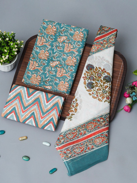 Kwatchi Floral Printed Pure Cotton Unstitched Dress Material