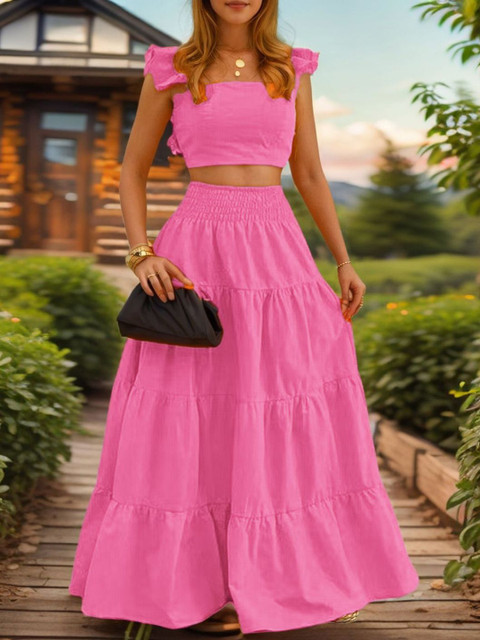 DressBerry Square Neck Top with Skirt Co-Ords Set