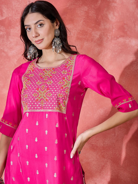 Sangria Women Cotton Embroidered Printed Straight Kurta - Image 2