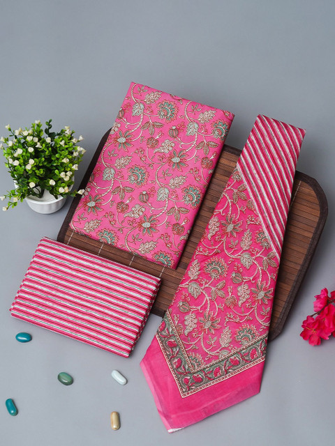 Kwatchi Floral Printed Pure Cotton Unstitched Dress Material