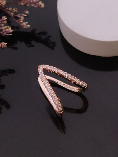 ANJNI CREATION Gold-Plated Cubic Zirconia Studded Finger Ring