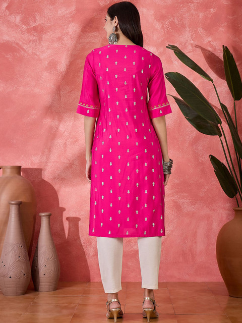 Sangria Women Cotton Embroidered Printed Straight Kurta - Image 4