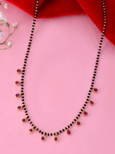 Anouk Gold-Plated Stainless Steel Drop Shaped AD Studded & Artificial Beaded Mangalsutra