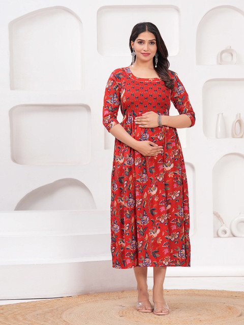 BAESD Women Floral Printed Maternity A-Line Midi Dress