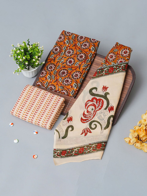 Kwatchi Floral Printed Pure Cotton Unstitched Dress Material