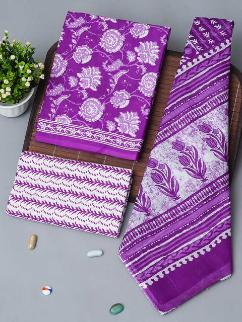 Kwatchi Printed Floral Pure Cotton Unstitched Dress Material