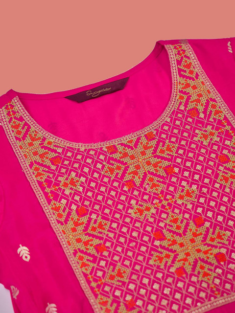 Sangria Women Cotton Embroidered Printed Straight Kurta - Image 7