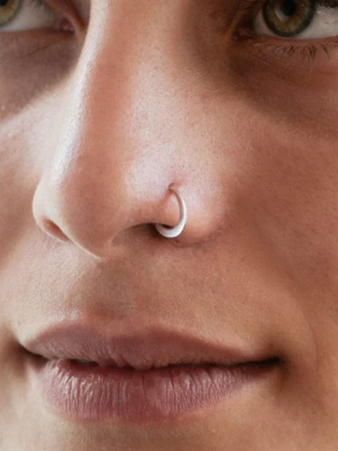 Goldnera 925 Sterling Silver Circle Whisper Shaped Piercing Ring Nosepin
