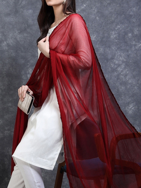 MIRAAN Chiffon Maroon Dupatta With Woven border - Image 3