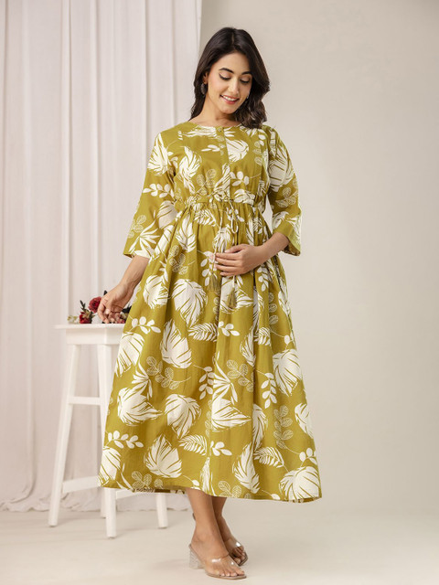 Nayo Women Tropical Print Maternity Maxi Dress