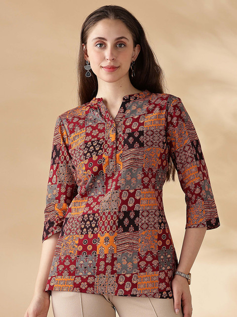 Anouk Ethnic Motifs Printed Mandarin Collar Pure Cotton Straight Kurti