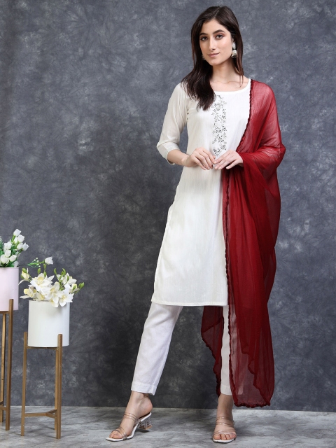 MIRAAN Chiffon Maroon Dupatta With Woven border - Image 2