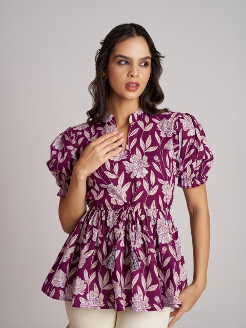 The Cloth Crow Women Floral Printed Cotton Peplum Top