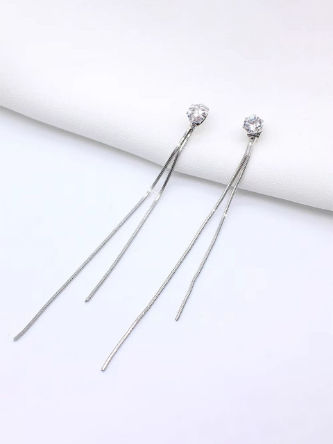 YouBella Silver-Plated Artificial Stones Studded Circular Drop Earrings