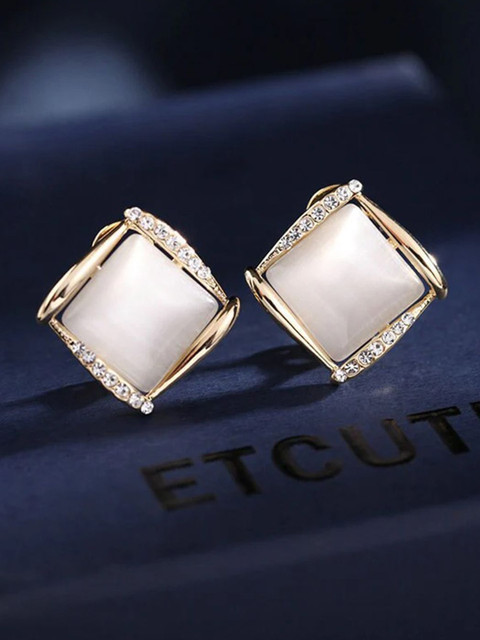 YouBella Gold-Plated Artificial Stone Studded Square Shaped Studs