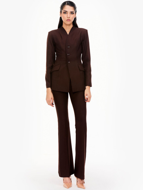 QUA Solid Collarless Single-Breasted Blazer