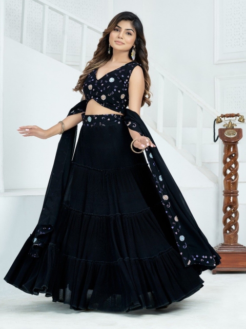 MISS CLOTHING Embroidered Sequinned Lehenga With Unstitched Blouse & Dupatta - Image 5