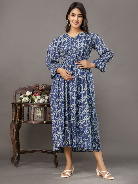 Nayo Women Cotton Floral Printed Maternity Maxi Dress