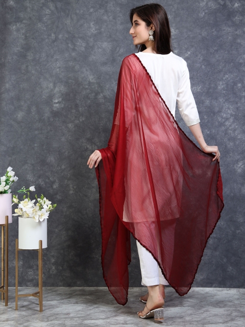 MIRAAN Chiffon Maroon Dupatta With Woven border - Image 5