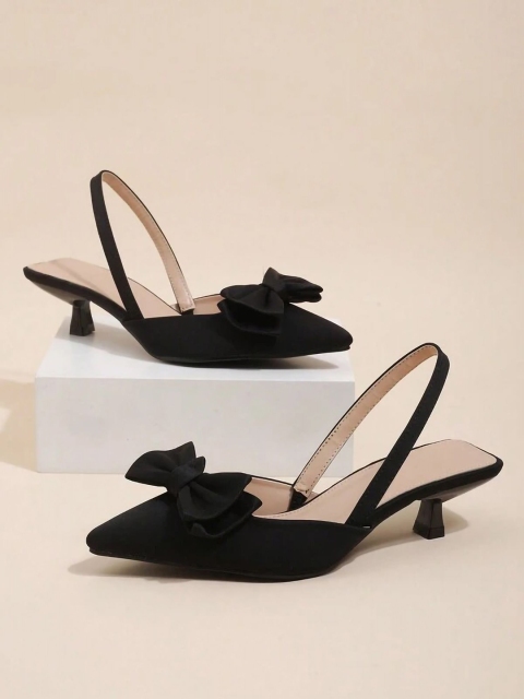 MIYOKO Solid Velvet Kitten Sandals with Bows - Image 2