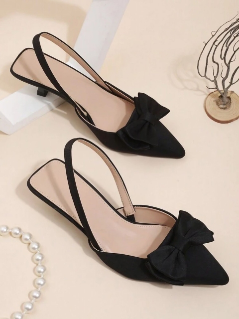 MIYOKO Solid Velvet Kitten Sandals with Bows
