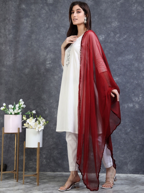 MIRAAN Chiffon Maroon Dupatta With Woven border - Image 4