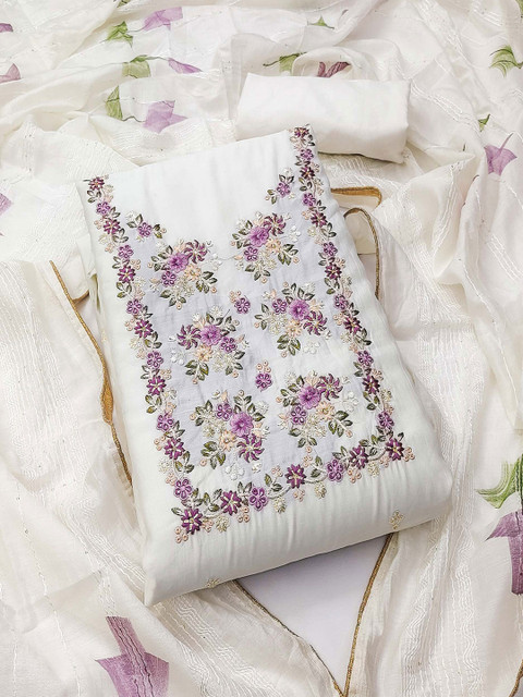 Peachmode Floral Embroidered Sequinned Unstitched Dress Material