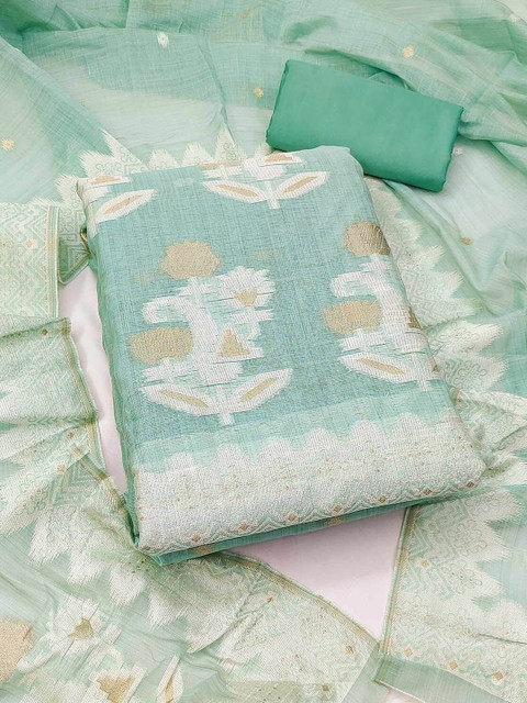 Peachmode Floral Woven Design Banarasi Silk Unstitched Dress Material