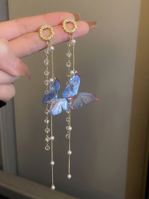 Anouk Gold Plated American Diamond Studded Butterfly Shaped Korean Drop Earrings