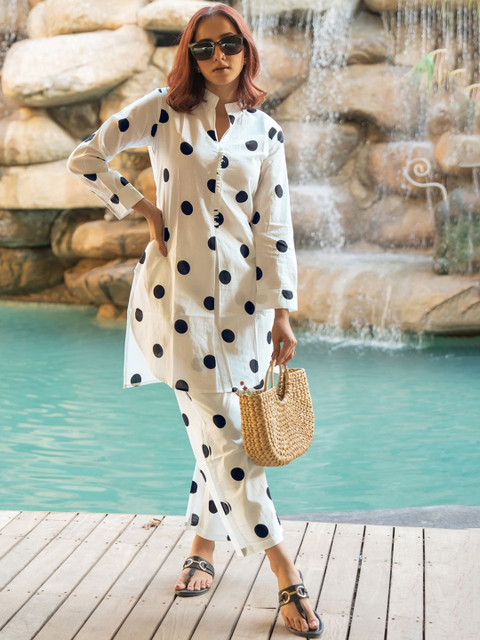 MIRCHI FASHION Geometric Printed Mandarin Collar Pure Cotton Tunic With Palazzos