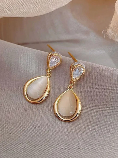 DressBerry Artificial Stones Studded Korean Tear Drop Earrings