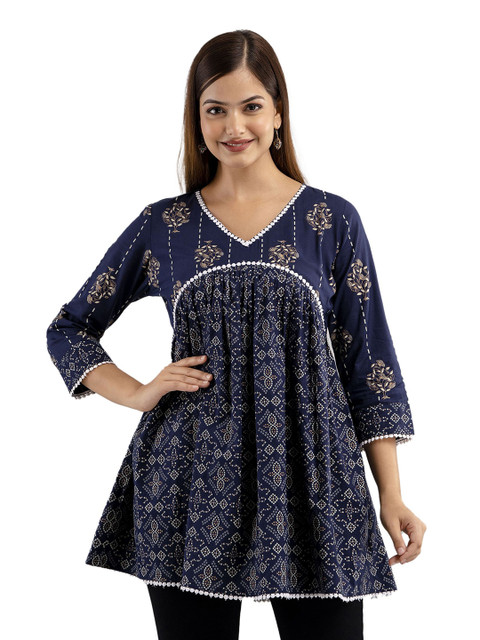 DMP EXPORT Ethnic Motifs Printed V-Neck Peplum Top