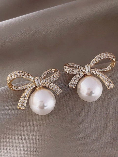 Anouk Gold Plated Artificial Pearls Beaded Contemporary Korean Drop Earrings