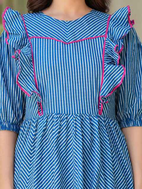 Aujjessa Women Aujjessa Indigo Cotton Printed Maternity Feeding Flared Kurta Set - Image 2