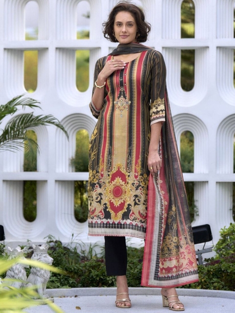 MISS CLOTHING Women Embroidered Regular Sequinned Kurti with Trousers & With Dupatta