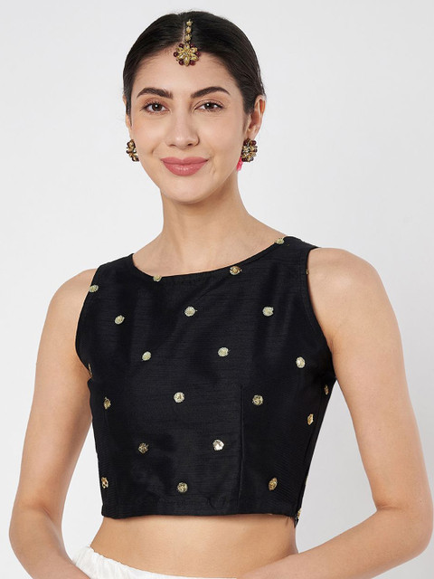 studio rasa Net Sequins Embroidered Silk Round Neck Blouse