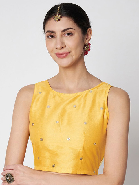 studio rasa Net Sequins Embroidered Saree Blouse