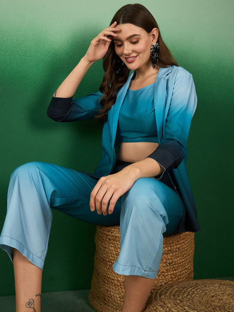 Sangria Ombre Printed Crop Top With Trousers & Jacket Co-Ords