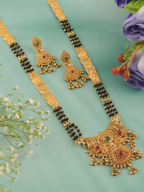 Anouk Gold-Plated Stone-Studded Mangalsutra With Earrings