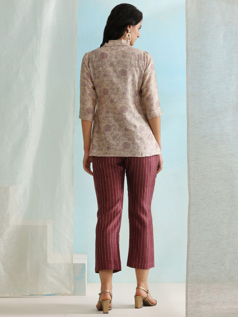 Khushal K Floral Printed Cropped-Top With Trouser & Jacket Co-Ords - Image 4